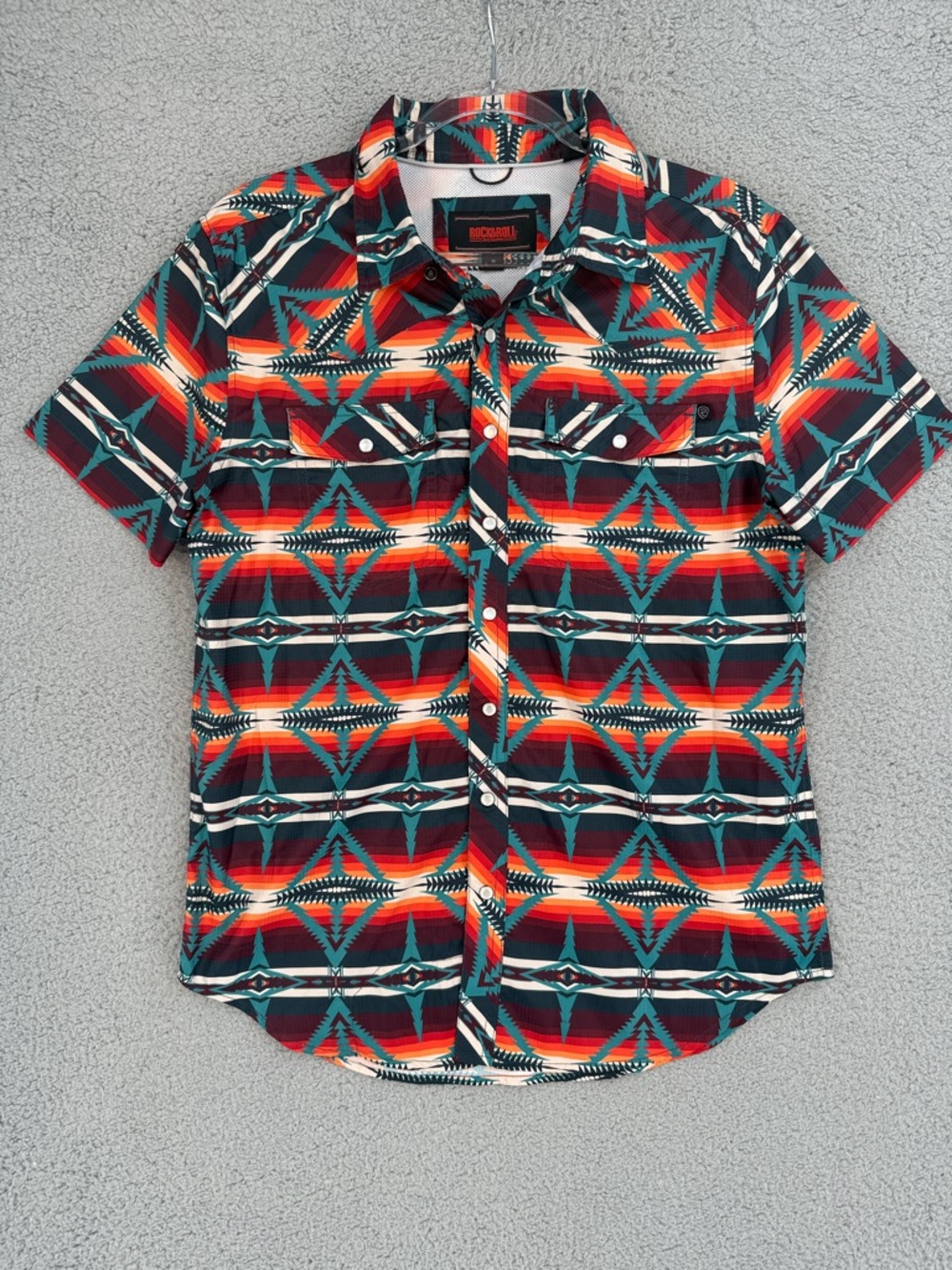 Rock & Roll Denim Men's Small Short Sleeve Aztec Print button down Shirt Western